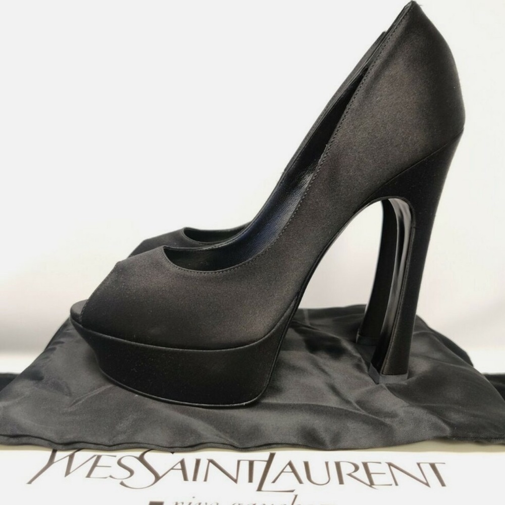 YSL black silk pumps